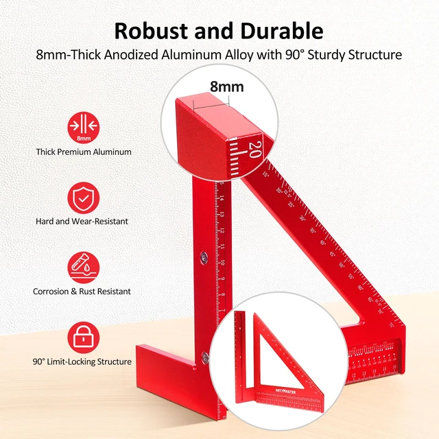 Alt view image 5 of 7 - 200mm 3D Multi-Angle Measuring Square Ruler, WT103D High Precision Hole Scribing Woodworking Tools, 0-90° Aluminum Alloy Carpenter Square Wood Working Tools, Carpenter Pencils 6 Refills
