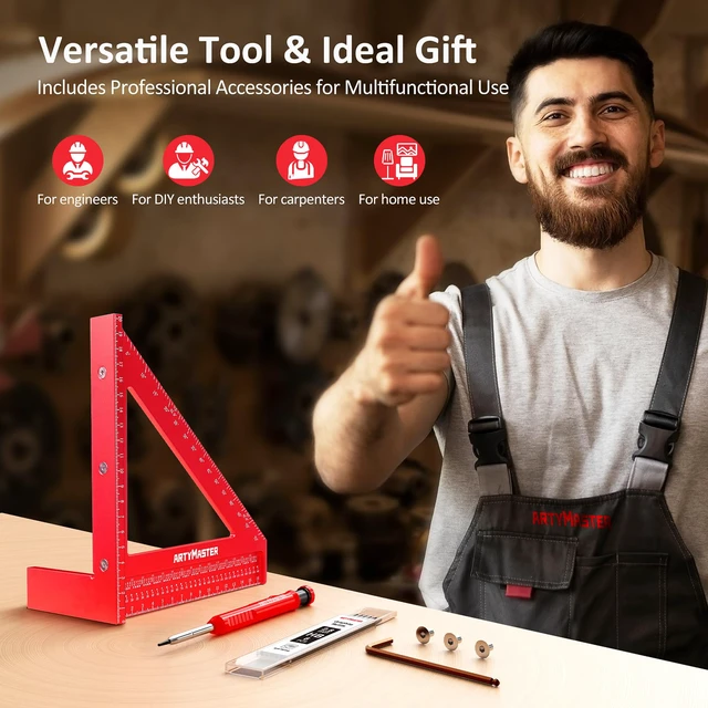 Alt view image 7 of 7 - 200mm 3D Multi-Angle Measuring Square Ruler, WT103D High Precision Hole Scribing Woodworking Tools, 0-90° Aluminum Alloy Carpenter Square Wood Working Tools, Carpenter Pencils 6 Refills