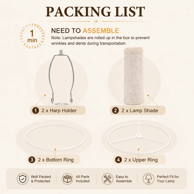 Alt view image 6 of 7 - Large Drum Lamp Shades Set of 2, Beige Linen, 12x16x11 Inch Easy-to-install classic drum shades complement farmhouse,modern & rustic décor for living rooms,bedrooms,offices,guest rooms
