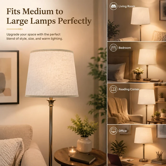 Alt view image 7 of 7 - Large Drum Lamp Shades Set of 2, Beige Linen, 12x16x11 Inch Easy-to-install classic drum shades complement farmhouse,modern & rustic décor for living rooms,bedrooms,offices,guest rooms