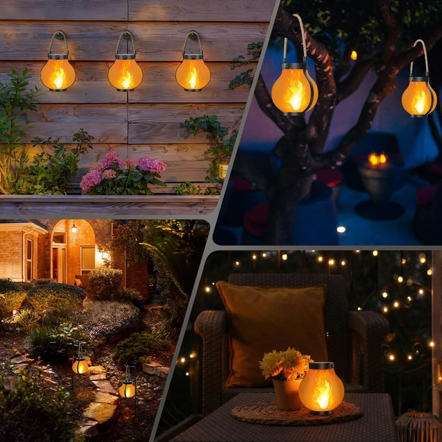 Alt view image 3 of 7 - Larger Gen2 Solar Lanterns Outdoor Waterproof with Ultra-Real Flame USB/Solar Charging & 2-Mode, Waterproof Decorative Hanging/Table Light for Pathway Garden Patio Yard Decor Gifts for Women, 2