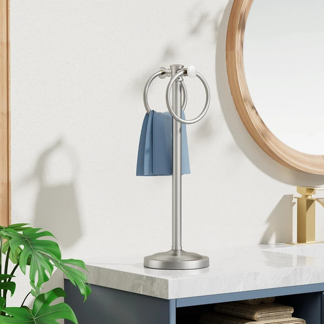Alt view image 2 of 7 - Hand Towel Holder Bar Stand Bathroom Countertop Brushed Nickel Freestanding Towel Rack, Free Standing Towel Ring Hanger for Vanity Counter Kitchen Accessories, Stainless Steel