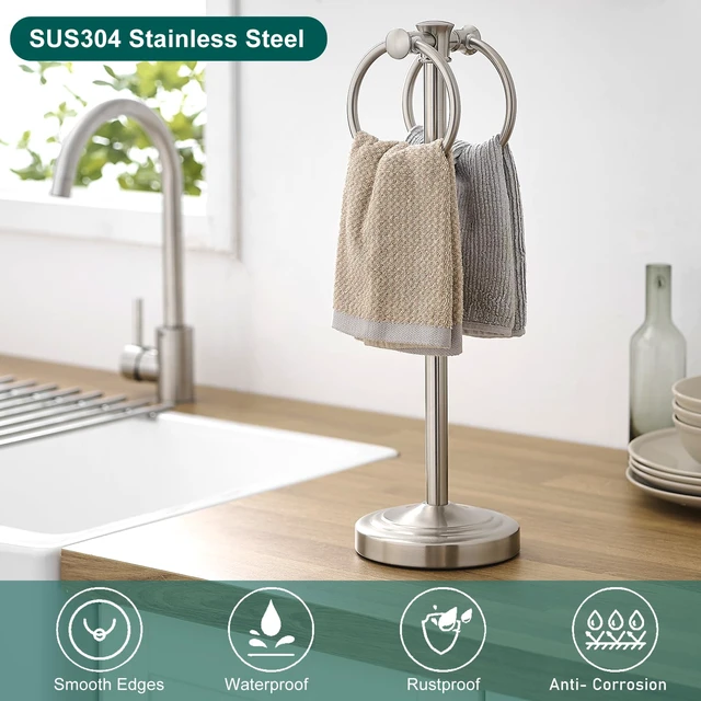 Alt view image 3 of 7 - Hand Towel Holder Bar Stand Bathroom Countertop Brushed Nickel Freestanding Towel Rack, Free Standing Towel Ring Hanger for Vanity Counter Kitchen Accessories, Stainless Steel