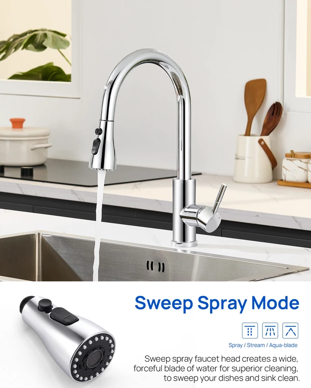 Alt view image 7 of 7 - Metal Kitchen Faucet Head Replacement 3-Mode with 15 Adapters, Chrome High-Pressure Sink Sprayer Replacement Nozzle, Durable Pull Down Spray Head for Kitchen Sink, Stainless Steel