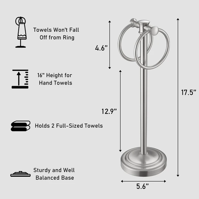 Alt view image 7 of 7 - Hand Towel Holder Bar Stand Bathroom Countertop Brushed Nickel Freestanding Towel Rack, Free Standing Towel Ring Hanger for Vanity Counter Kitchen Accessories, Stainless Steel