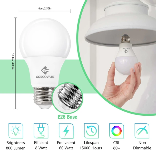Alt view image 2 of 7 - 24 Pack A19 Led Light Bulb Neutral 4000K 60 Watt Equivalent Light Bulbs 8W Non-Dimmable Light Bulb A19 Standard Bulbs E26 Base 800 LM Efficient Light Bulb for Office ETL/UL Listed