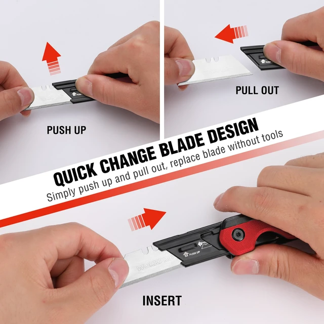 Alt view image 6 of 7 - 2-in-1 Folding Knife/Utility Knife, Wood Handle, Red G10 Handle Quick-Change Box Cutter, Liner Lock, Belt Clip, 10 SK5 Blades, Carton Cutting, Camping, Hiking, DIY Projects