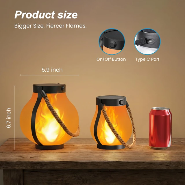 Alt view image 7 of 7 - Larger Gen2 Solar Lanterns Outdoor Waterproof with Ultra-Real Flame USB/Solar Charging & 2-Mode, Waterproof Decorative Hanging/Table Light for Pathway Garden Patio Yard Decor Gifts for Women, 2