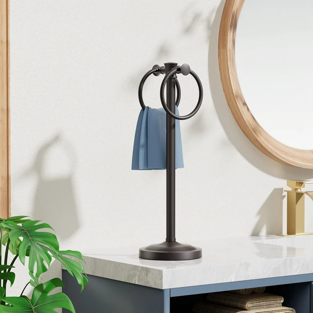 Alt view image 2 of 7 - Hand Towel Holder Stand Bathroom Countertop Towel Bar Rack Black Matte Black, Freestanding, Free Standing Towel Ring Hanger for Vanity Counter Kitchen Accessories, Stainless Steel