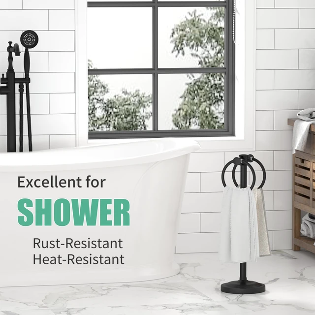 Alt view image 3 of 7 - Hand Towel Holder Stand Bathroom Countertop Towel Bar Rack Black Matte Black, Freestanding, Free Standing Towel Ring Hanger for Vanity Counter Kitchen Accessories, Stainless Steel