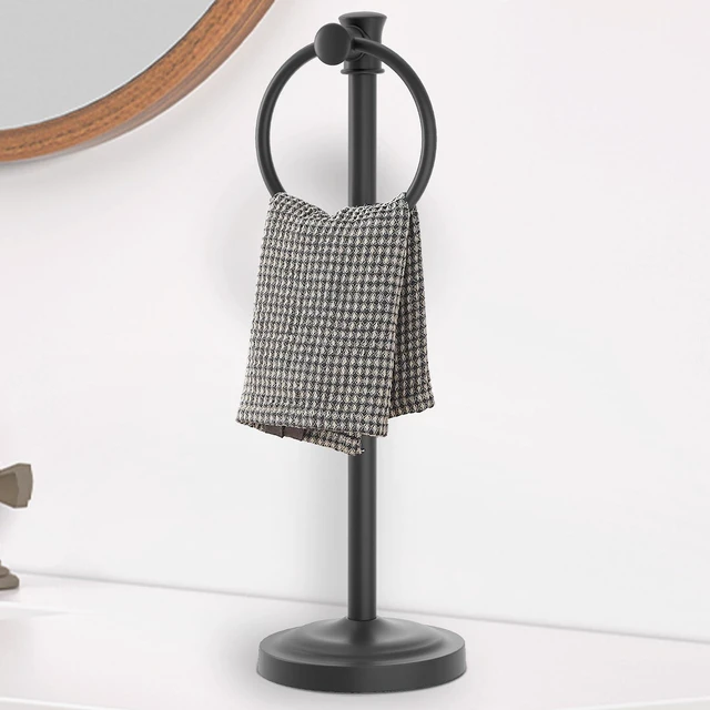 Main image of Hand Towel Holder Stand Free Standing Towel Bar Matte Black 17 Inch Hanging Floor Hand Towel Rack Ring, for Bathroom Kitchen Countertops, Hardware Accessories SUS 304 Heavy-Duty Base