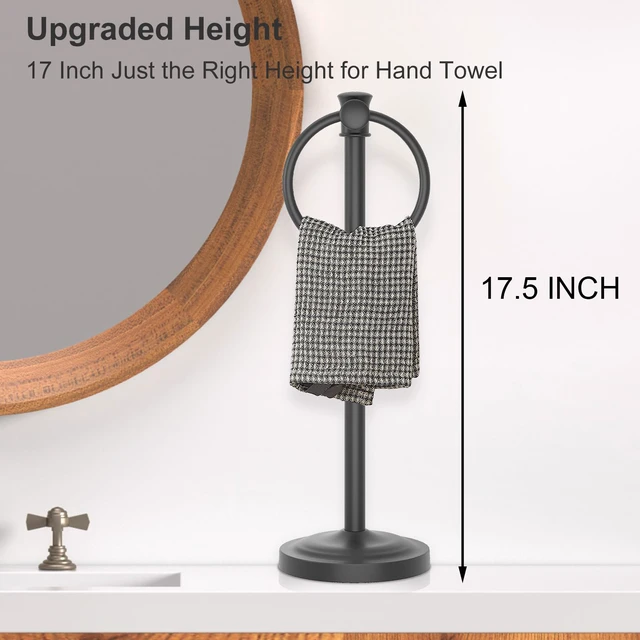 Alt view image 2 of 7 - Hand Towel Holder Stand Free Standing Towel Bar Matte Black 17 Inch Hanging Floor Hand Towel Rack Ring, for Bathroom Kitchen Countertops, Hardware Accessories SUS 304 Heavy-Duty Base