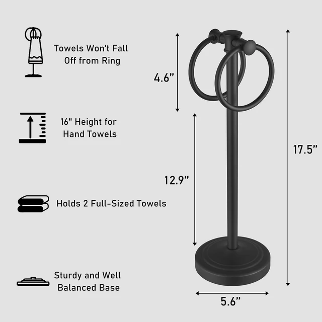 Alt view image 7 of 7 - Hand Towel Holder Stand Bathroom Countertop Towel Bar Rack Black Matte Black, Freestanding, Free Standing Towel Ring Hanger for Vanity Counter Kitchen Accessories, Stainless Steel