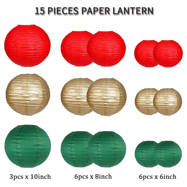 Alt view image 2 of 7 - Round Hanging Paper Lanterns Christmas Party Decorations 15pcs Paper Lanterns Party Decorations for Christmas, Graduation, Anniversary, Birthday Party Supplies Green/Red/Gold