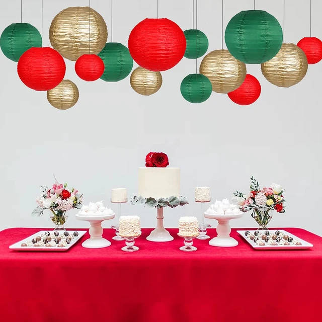 Alt view image 6 of 7 - Round Hanging Paper Lanterns Christmas Party Decorations 15pcs Paper Lanterns Party Decorations for Christmas, Graduation, Anniversary, Birthday Party Supplies Green/Red/Gold