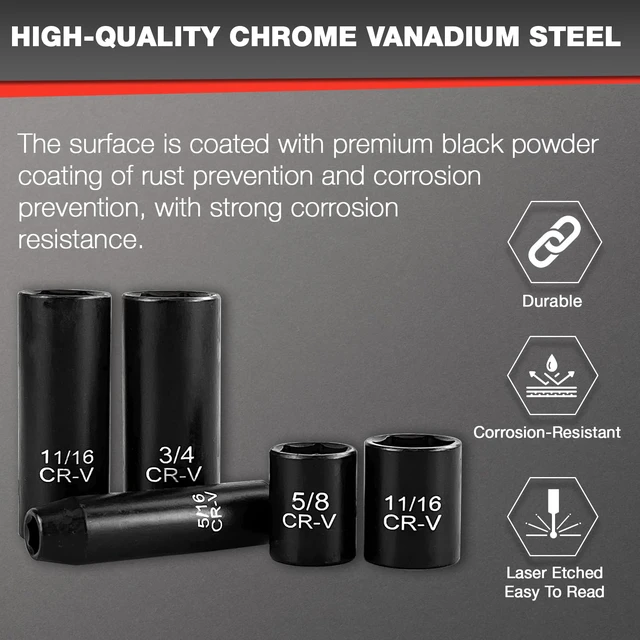 Alt view image 4 of 7 - 21pcs 3/8" Socket Set,Drive Impact Socket Set, SAE, Deep & Shallow, Cr-V Steel, 6 Point with Adapters, 72T Ratchet Handle, 5/16-7/8inch