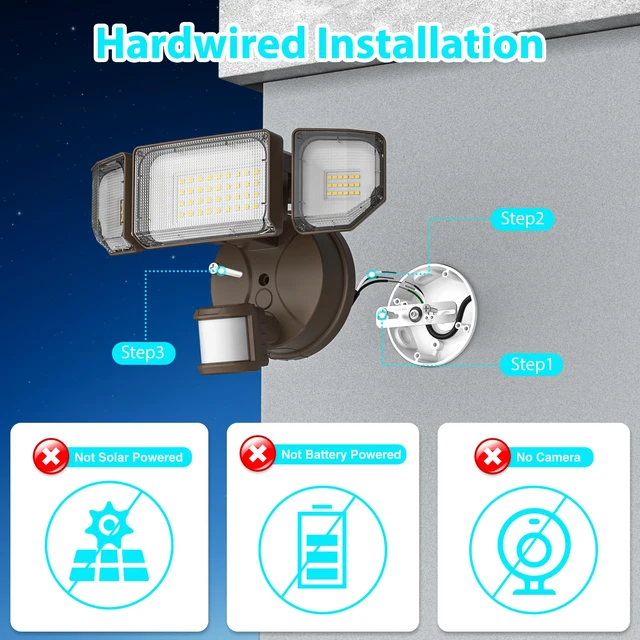 Alt view image 2 of 7 - 85W LED Security Lights Motion Sensor Light Outdoor, 8500LM Dusk to Dawn, IP65 Waterproof, 6500K, 3 Head Motion Detected Flood Light, Floodlight for Outside, Garage, Yard, Porch (Brown)