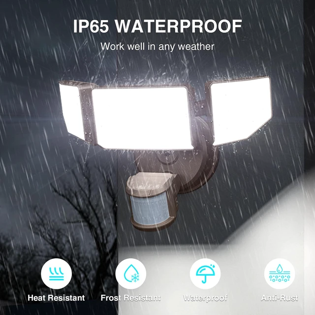 Alt view image 7 of 7 - 85W LED Security Lights Motion Sensor Light Outdoor, 8500LM Dusk to Dawn, IP65 Waterproof, 6500K, 3 Head Motion Detected Flood Light, Floodlight for Outside, Garage, Yard, Porch (Brown)