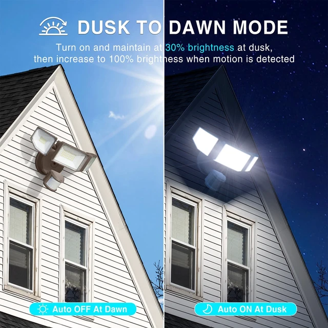Alt view image 6 of 7 - 85W LED Security Lights Motion Sensor Light Outdoor, 8500LM Dusk to Dawn, IP65 Waterproof, 6500K, 3 Head Motion Detected Flood Light, Floodlight for Outside, Garage, Yard, Porch (Brown)