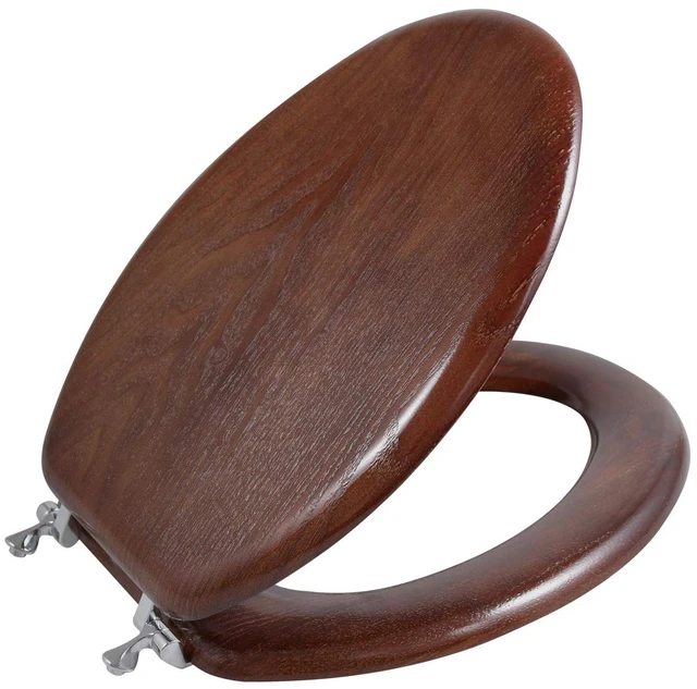 Main image of Durable Wood Veneer Natural Toilet Seat Metal Hinged Easy Clean Anti-scratch American Standard(Elongated,Dark Walnut)