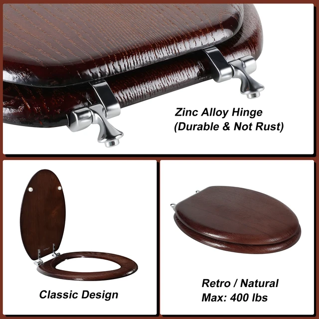 Alt view image 4 of 7 - Durable Wood Veneer Natural Toilet Seat Metal Hinged Easy Clean Anti-scratch American Standard(Elongated,Dark Walnut)