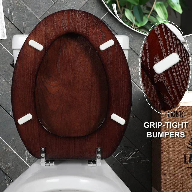 Alt view image 5 of 7 - Durable Wood Veneer Natural Toilet Seat Metal Hinged Easy Clean Anti-scratch American Standard(Elongated,Dark Walnut)