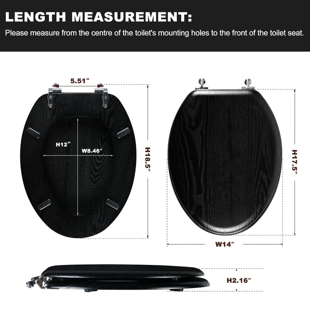 Alt view image 2 of 7 - Durable Wood Veneer Elongated Toilet Seat Metal Hinges Easy Clean(Elongated, Black)