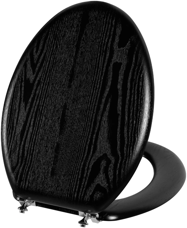 Main image of Durable Wood Veneer Elongated Toilet Seat Metal Hinges Easy Clean(Elongated, Black)