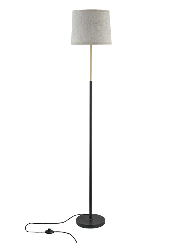 Alt view image 2 of 7 - 60" Modern Floor Lamp with Linen Shade, 3 Color LED Bulb & Foot Switch Standing Lamp with Dimmable A19 9W 3 Color Temperature Bulb, Tall Lamp for Living Room, Bedroom, Office, Corner, Black Gold