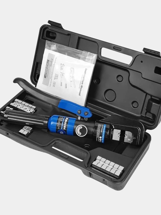 Alt view image 7 of 7 - Hydraulic Cable Lug Crimper, 12 AWG-2/0 AWG, 8 Ton, 9 Dies Electricians & Contractors, Battery, Welding, Power & Electrical Cable Crimping, 180° Rotating Head for Tight Spaces