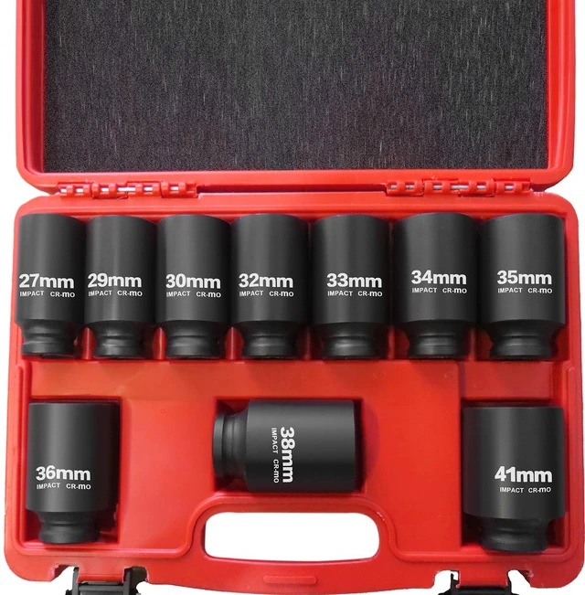 Main image of 1/2" Drive Deep Impact Socket Set,10 PCS,Metric (27mm to 41mm) 6-Point,Cr-Mo Steel,Heavy Duty Impact Socket Set,With a Storage Case