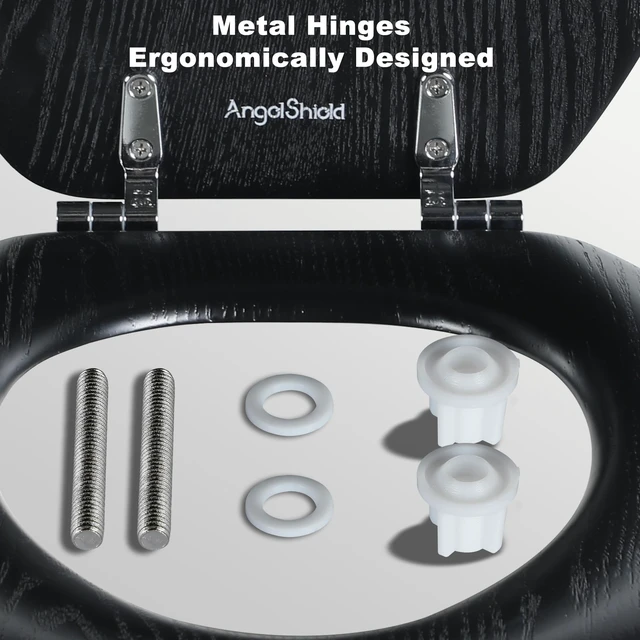 Alt view image 3 of 7 - Durable Wood Veneer Elongated Toilet Seat Metal Hinges Easy Clean(Elongated, Black)