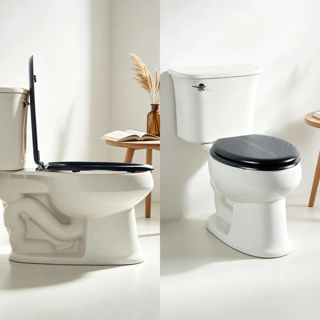 Alt view image 4 of 7 - Durable Wood Veneer Elongated Toilet Seat Metal Hinges Easy Clean(Elongated, Black)