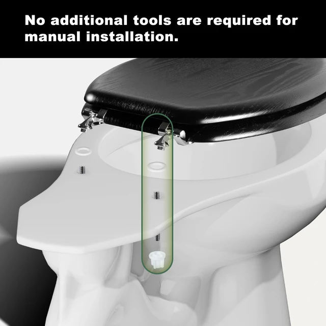 Alt view image 7 of 7 - Durable Wood Veneer Elongated Toilet Seat Metal Hinges Easy Clean(Elongated, Black)