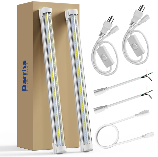 Main image of T8 LED Shop Lights 1.5FT, 25W 3450LM 6500K, 2 Pack High Output Tube 1.5 Foot Light Bar for Workbench Workshop and Garage Use, Super Bright White Ceiling Mount, Linkable to 10, Aluminum V Shape
