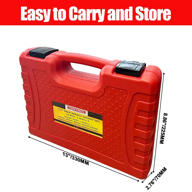 Alt view image 6 of 6 - 1/2" Drive Deep Impact Socket Set,10 PCS,Metric (27mm to 41mm) 6-Point,Cr-Mo Steel,Heavy Duty Impact Socket Set,With a Storage Case