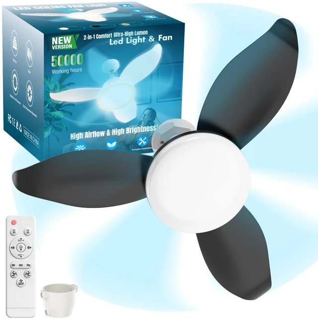 Main image of 25" Socket Fan Light with Remote, E26/E27 Flower Shape Light Bulb Fan with Reversible Motor, 3000 Lumens Small Ceiling Fans with Lights, Dimmable 3000K-6500K for Bedroom Kitchen Hallway Garage
