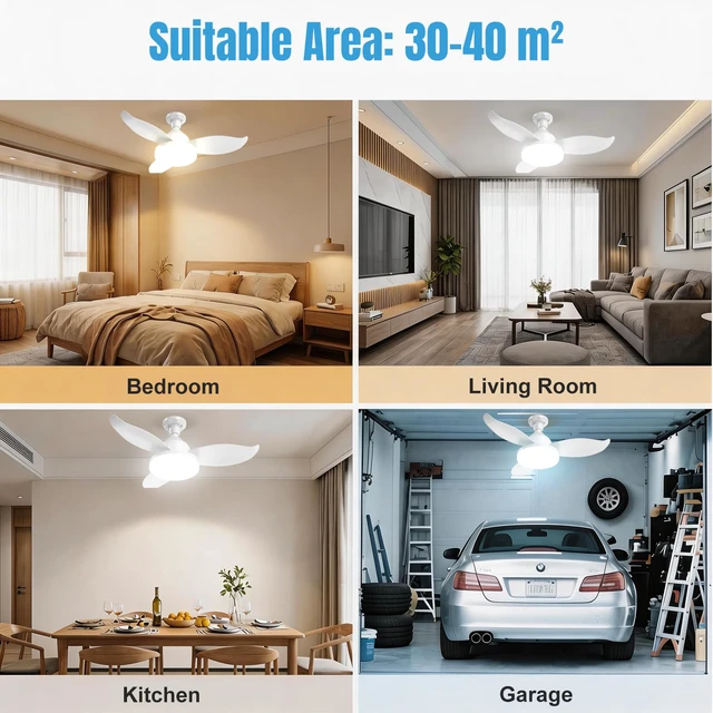 Alt view image 6 of 7 - 25" Socket Fan Light, Flower Shape 3000 Lumens Small Ceiling Fans with Lights and Remote, E26/E27 Light Bulb Fan with Reversible Motor, Dimmable 3000K-6500K for Bedroom Hallway Garage Kitchen
