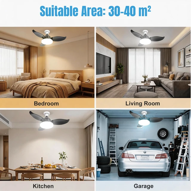 Alt view image 6 of 7 - 25" Socket Fan Light with Remote, E26/E27 Flower Shape Light Bulb Fan with Reversible Motor, 3000 Lumens Small Ceiling Fans with Lights, Dimmable 3000K-6500K for Bedroom Kitchen Hallway Garage
