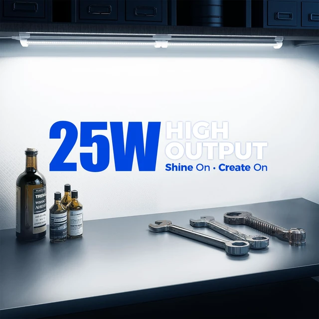 Alt view image 2 of 7 - T8 LED Shop Lights 1.5FT, 25W 3450LM 6500K, 2 Pack High Output Tube 1.5 Foot Light Bar for Workbench Workshop and Garage Use, Super Bright White Ceiling Mount, Linkable to 10, Aluminum V Shape
