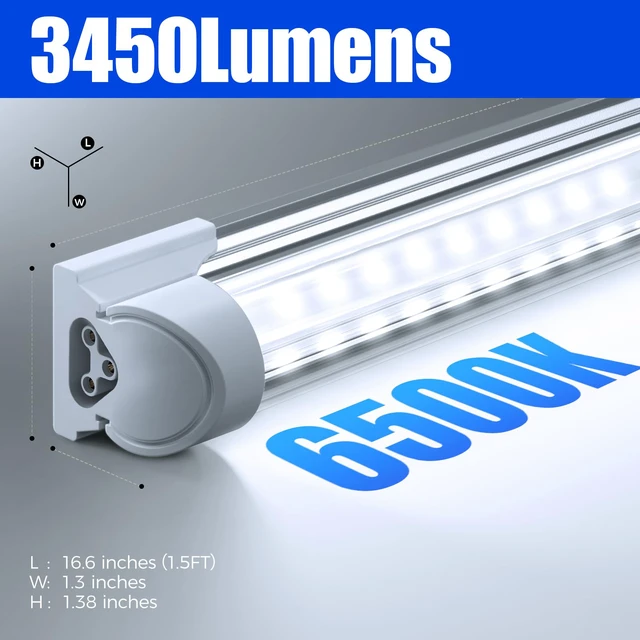 Alt view image 6 of 7 - T8 LED Shop Lights 1.5FT, 25W 3450LM 6500K, 2 Pack High Output Tube 1.5 Foot Light Bar for Workbench Workshop and Garage Use, Super Bright White Ceiling Mount, Linkable to 10, Aluminum V Shape