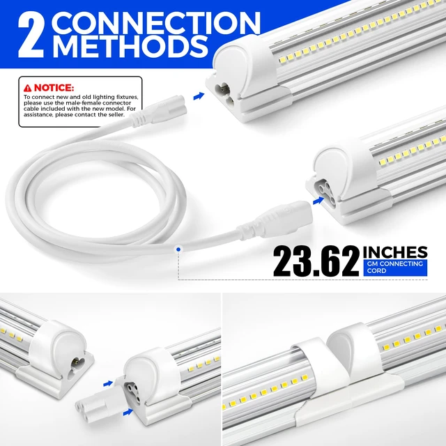 Alt view image 7 of 7 - T8 LED Shop Lights 1.5FT, 25W 3450LM 6500K, 2 Pack High Output Tube 1.5 Foot Light Bar for Workbench Workshop and Garage Use, Super Bright White Ceiling Mount, Linkable to 10, Aluminum V Shape