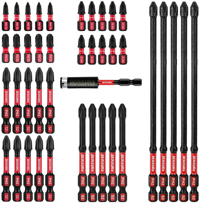 Main image of Impact Tough Mixed #1#2#3 Phillips D2 Steel Long Extension Insert Driver Bits, 41Pack 1/4 Inch Hex Shank Long Cross Magnetic PH1/PH2/PH3 Screwdriver Bits Set with 1Pcs Magnetic Bit Holder