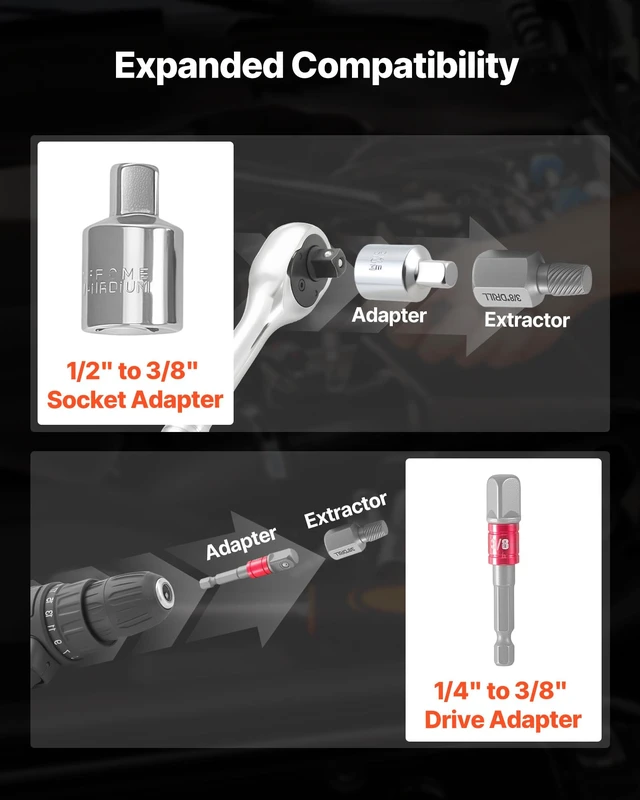 Alt view image 5 of 7 - 41-Piece Screw Extractor and Left Hand Drill Bits Set, Easy Out Screw Extractor Kit with HSS Steel Reverse Drill Bit for Broken Nuts, Stripped Bolts Remove, Adapters