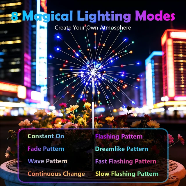 Alt view image 2 of 7 - 4-Pack Solar Firework Lights for Outside Waterproof Garden Fairy Lights Adjustable 32"-51" tall, 200 LED stainless steel stake starburst lights with 8 modes for pathway patio decorations