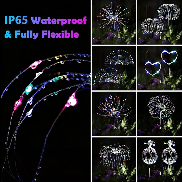 Alt view image 4 of 7 - 4-Pack Solar Firework Lights for Outside Waterproof Garden Fairy Lights Adjustable 32"-51" tall, 200 LED stainless steel stake starburst lights with 8 modes for pathway patio decorations