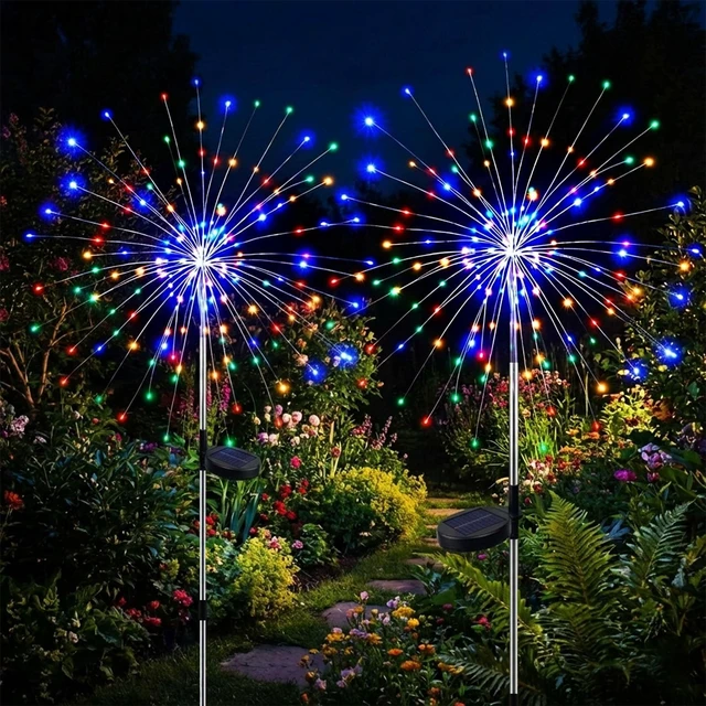 Alt view image 6 of 7 - 4-Pack Solar Firework Lights for Outside Waterproof Garden Fairy Lights Adjustable 32"-51" tall, 200 LED stainless steel stake starburst lights with 8 modes for pathway patio decorations