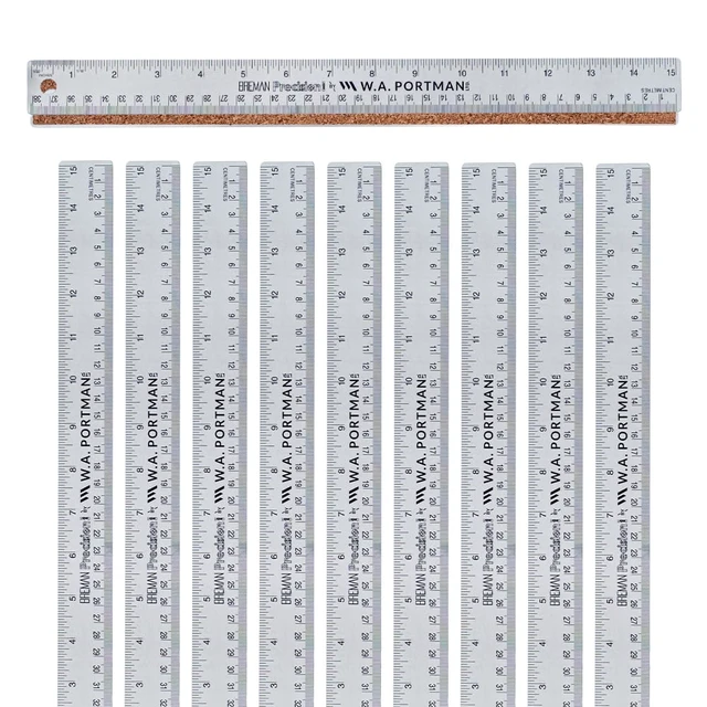 Main image of WA Portman Metal Ruler 15'', 10pc Corkback Stainless Steel, Metric Ruler Flexible Non-Slip Metal Ruler with Cork Backing Stainless Steel Straight Edge, Metric Construction Ruler for DIY Art & Crafts