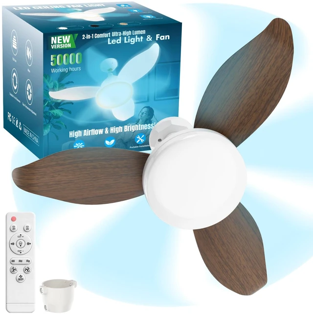 Main image of 25" Socket Fan Light, Flower Shape Small Ceiling Fans with Lights and Remote, 3000 Lumens Light Socket Fan with Reversible Motor, Dimmable 3000K-6500K Screws into E26/E27 Light Bulb Fan
