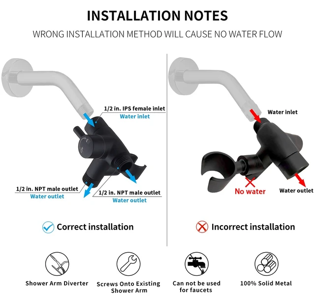 Alt view image 3 of 6 - Solid Metal Shower Head Diverter with Holder 3-Way Spray Separately or Both, Adjustable-Angle Bracket, Anti-Leak, Smooth Knob Switch, Easy Install, Universal Replacement Part